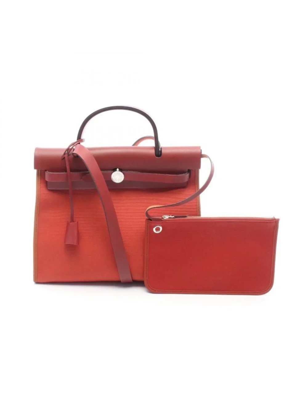 Hermes Herbag Zip PM 2-Way Rouge Ducese Ash Canvas Leather Zip PM Handbag